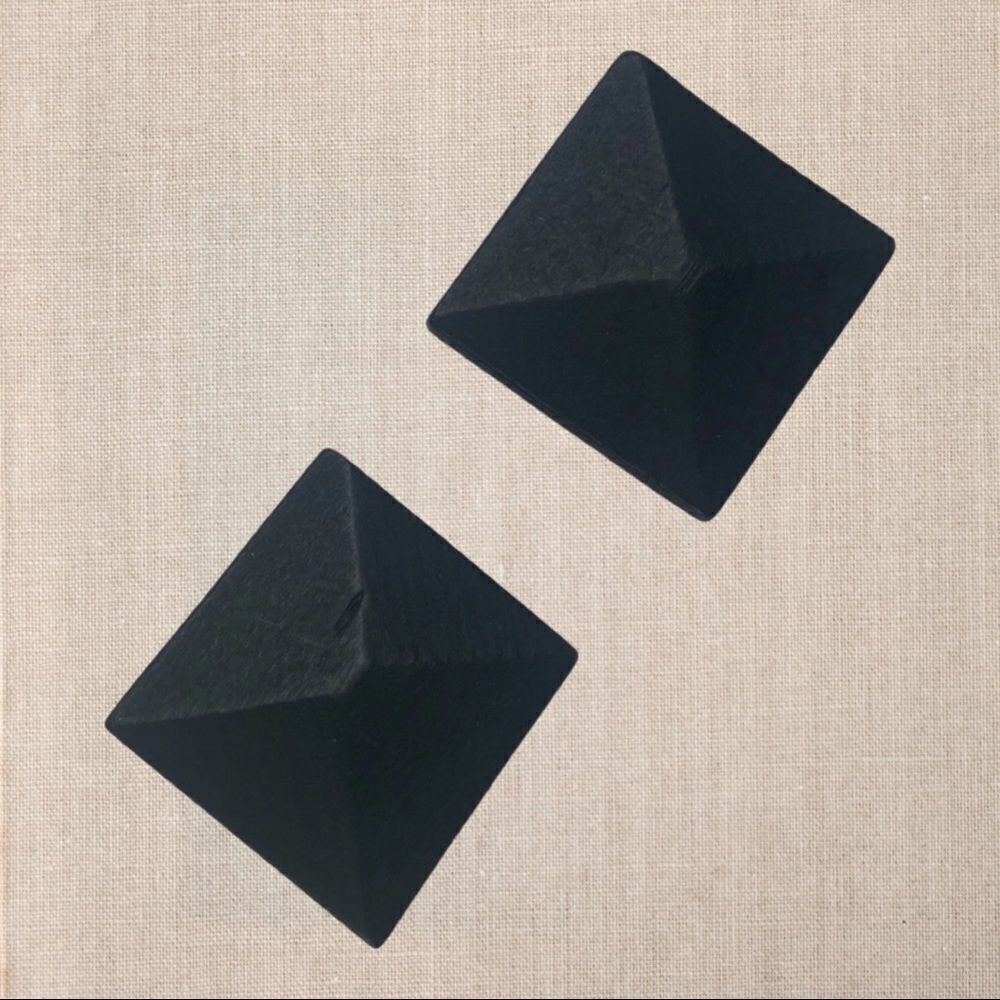 Clip-On Black Wood Pyramid / Square Earrings